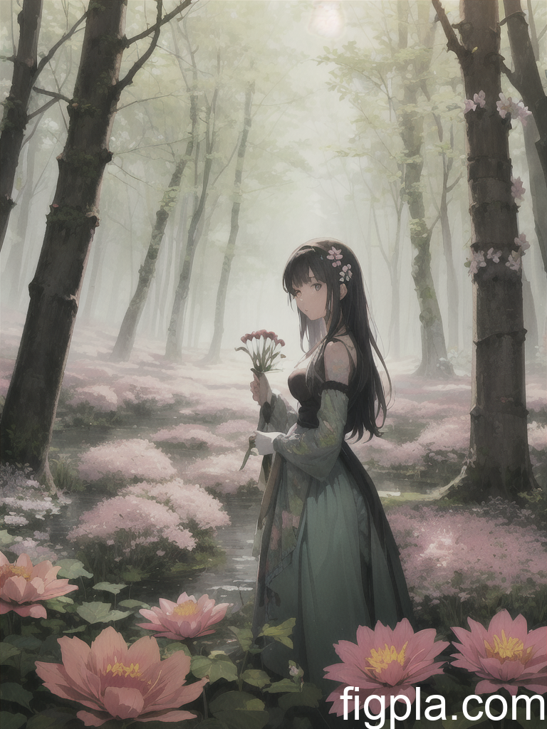 【AIイラスト研究】花と森と少女